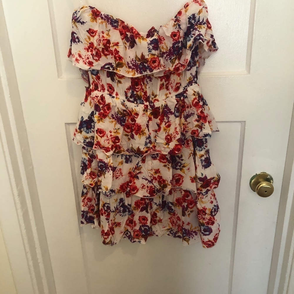 Kismet - med dress, layered floral dress strapless with elastic on top - summery